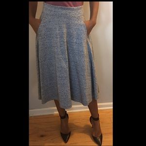 Grey flare zip-up midi skirt w/pockets
